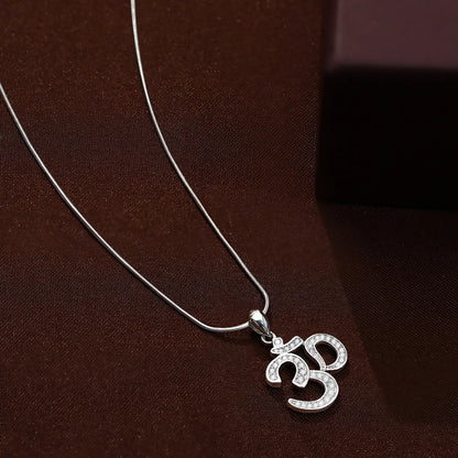 CZ Studded Silver Om Pendant Chain - Tweov Jewels