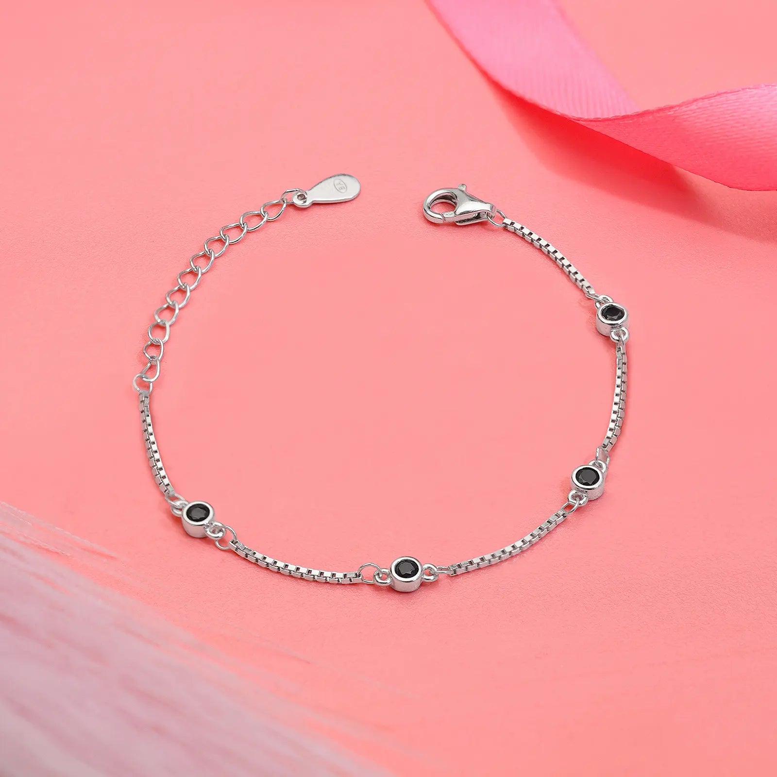 Silver Black Stone Box Chain Bracelet - Tweov Jewels