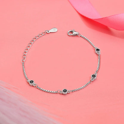 Silver Black Stone Box Chain Bracelet - Tweov Jewels