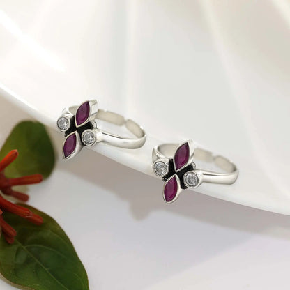 Ruby Marquise Floral Toe Ring For Women – 925 Sterling Silver Rhodium Plated