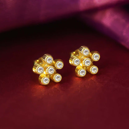 Gold Plated CZ Floral Design Silver Stud - Tweov Jewels
