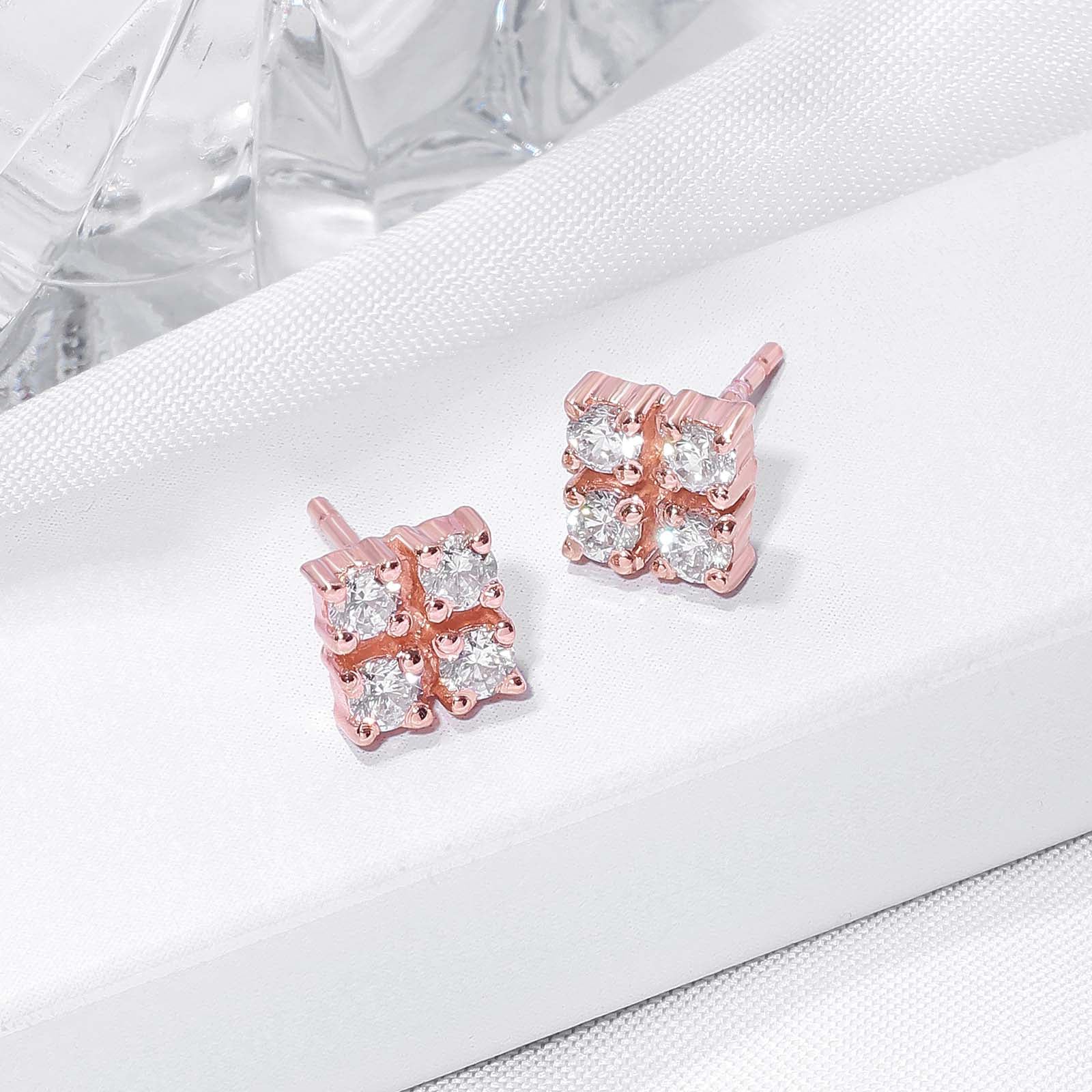 Rose Gold Square Designer Silver Stud Earrings - Tweov Jewels
