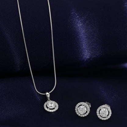 Round Shape Silver Pendant & Earrings Set