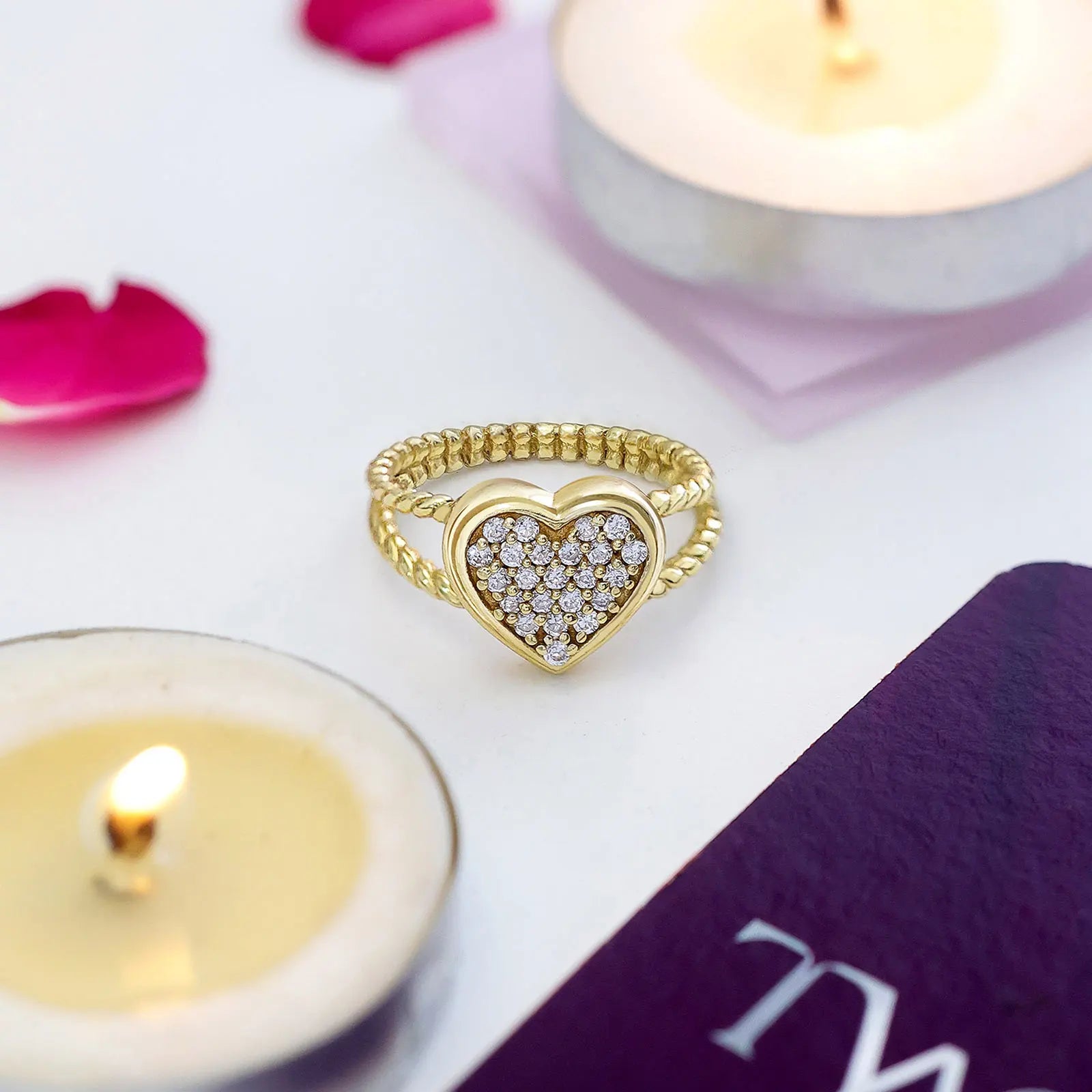 Golden Zircon Heart Silver Ring - Tweov Jewels
