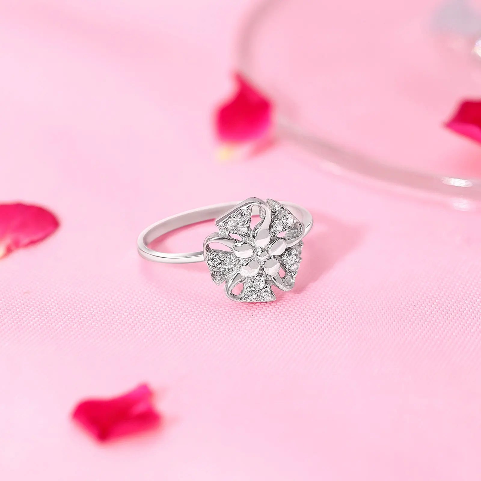 Trendy Floral CZ Silver Ring - Tweov Jewels
