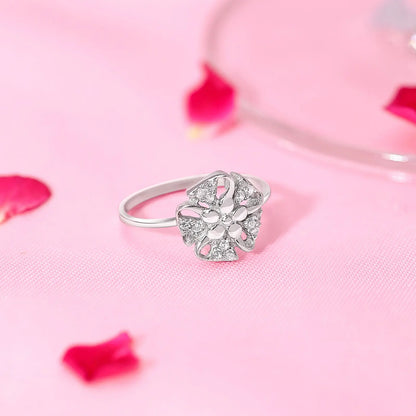 Trendy Floral CZ Silver Ring - Tweov Jewels