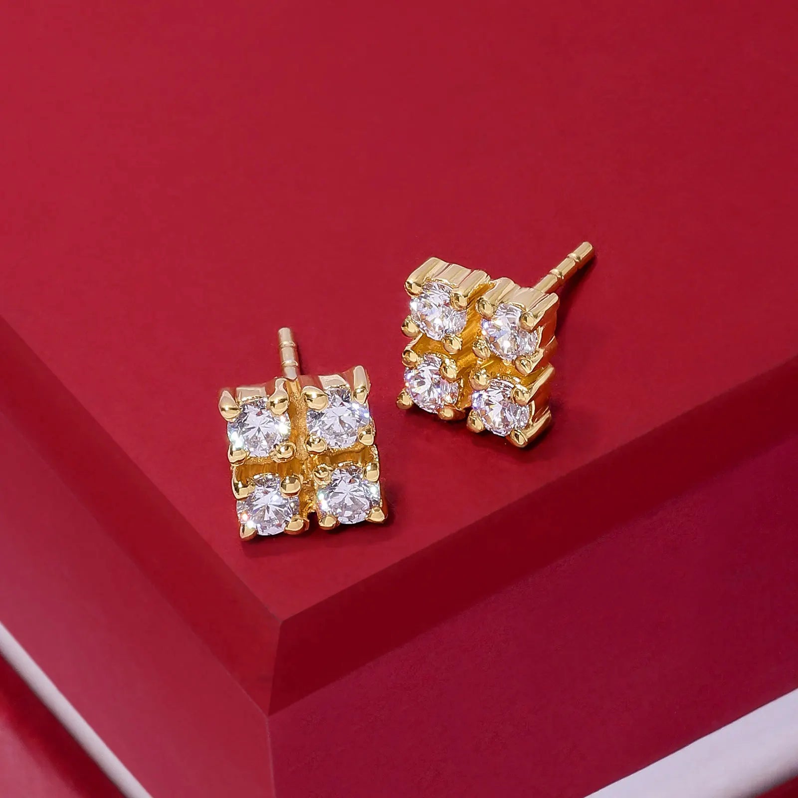 Gold Plated Square Designer Silver Stud Earrings - Tweov Jewels