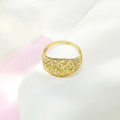 Gold Plated AD Wide Silver Leaf Ring - Tweov Jewels