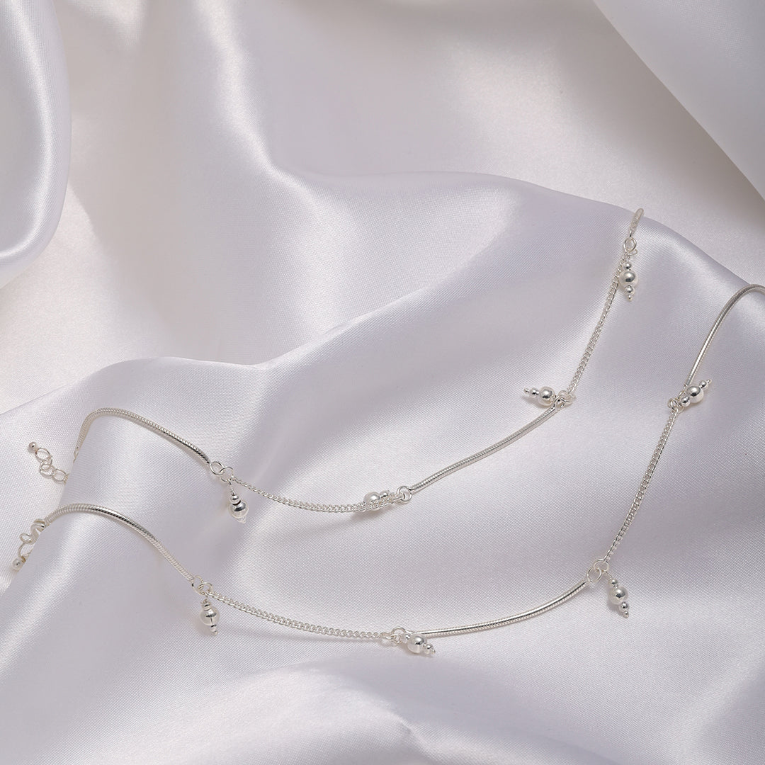 925 Sterling Silver Dangling Ball Silver Anklet - Tweov Jewels