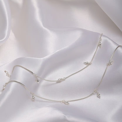 925 Sterling Silver Dangling Ball Silver Anklet - Tweov Jewels