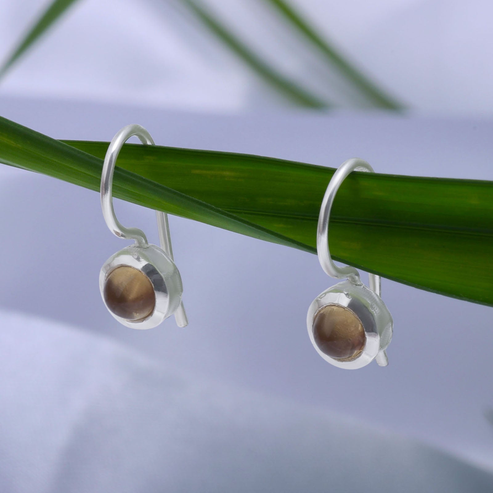 Brown Stone Silver Dangle Earrings