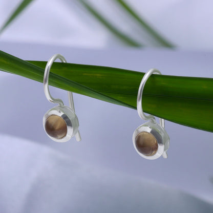 Brown Stone Silver Dangle Earrings