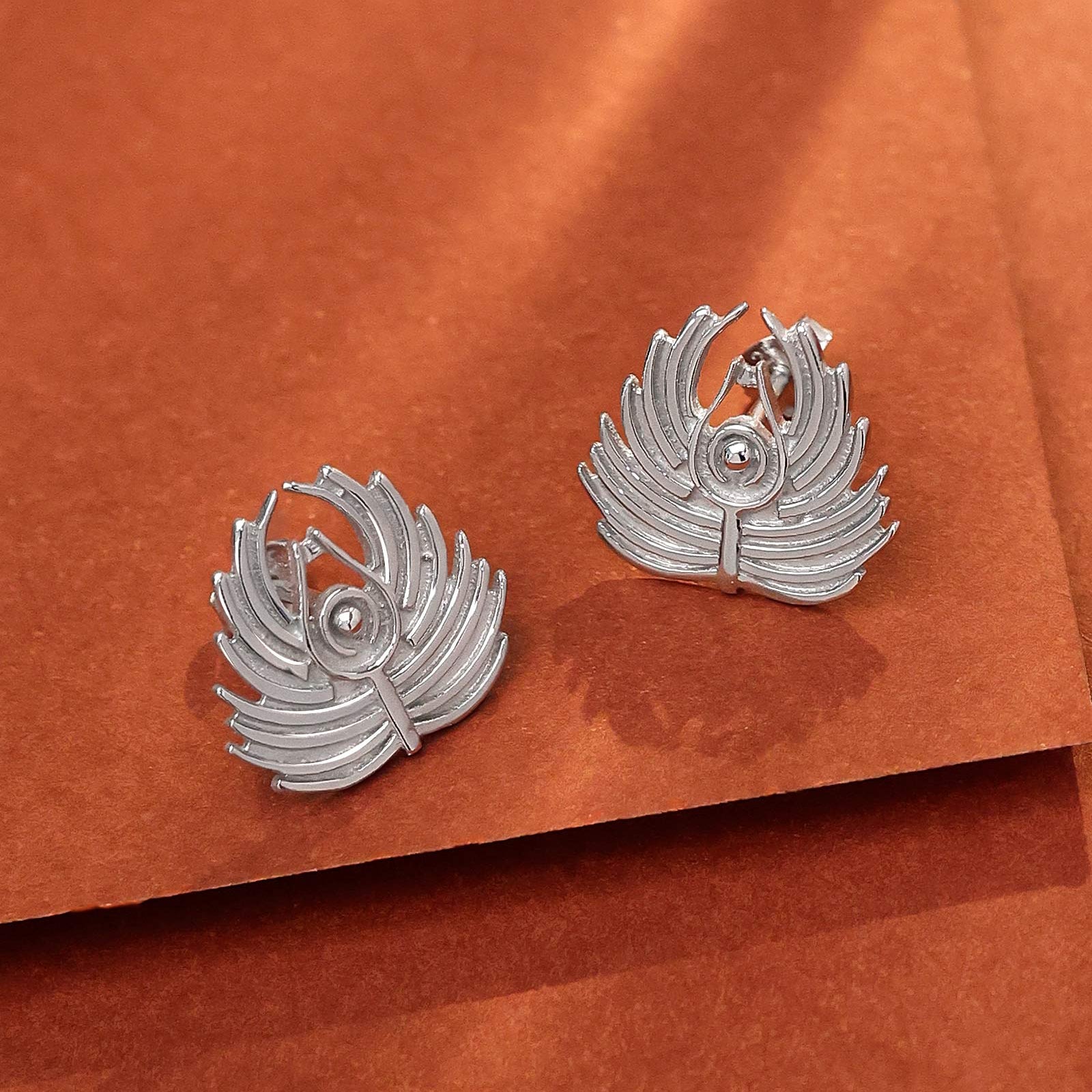 Silver Peacock Feather Earrings - Tweov Jewels