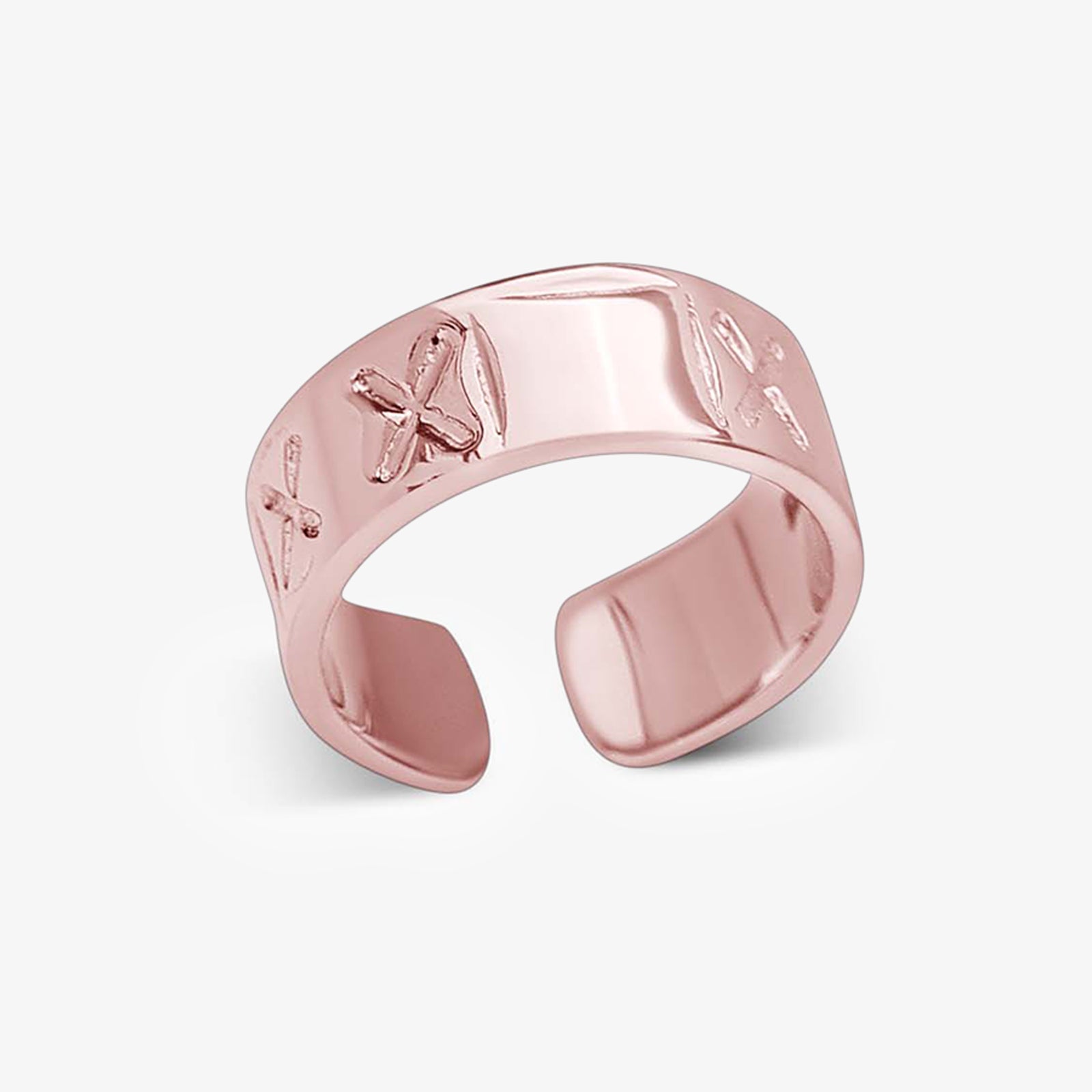 Rose Gold-Plated X Engraved Silver Band Ring