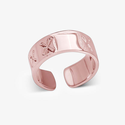 Rose Gold-Plated X Engraved Silver Band Ring