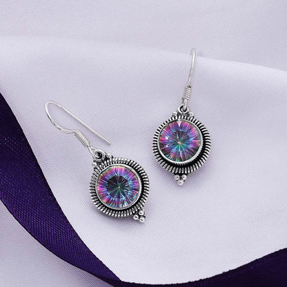 Oxidized Silver Round Dangle Earrings