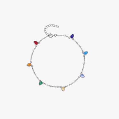 925 Sterling Silver Multicolor Drops Silver Anklet - Tweov Jewels