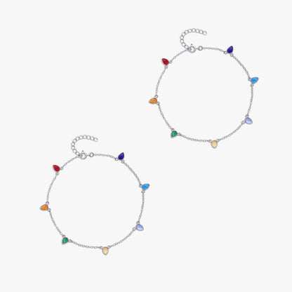 925 Sterling Silver Multicolor Drops Silver Anklet - Tweov Jewels
