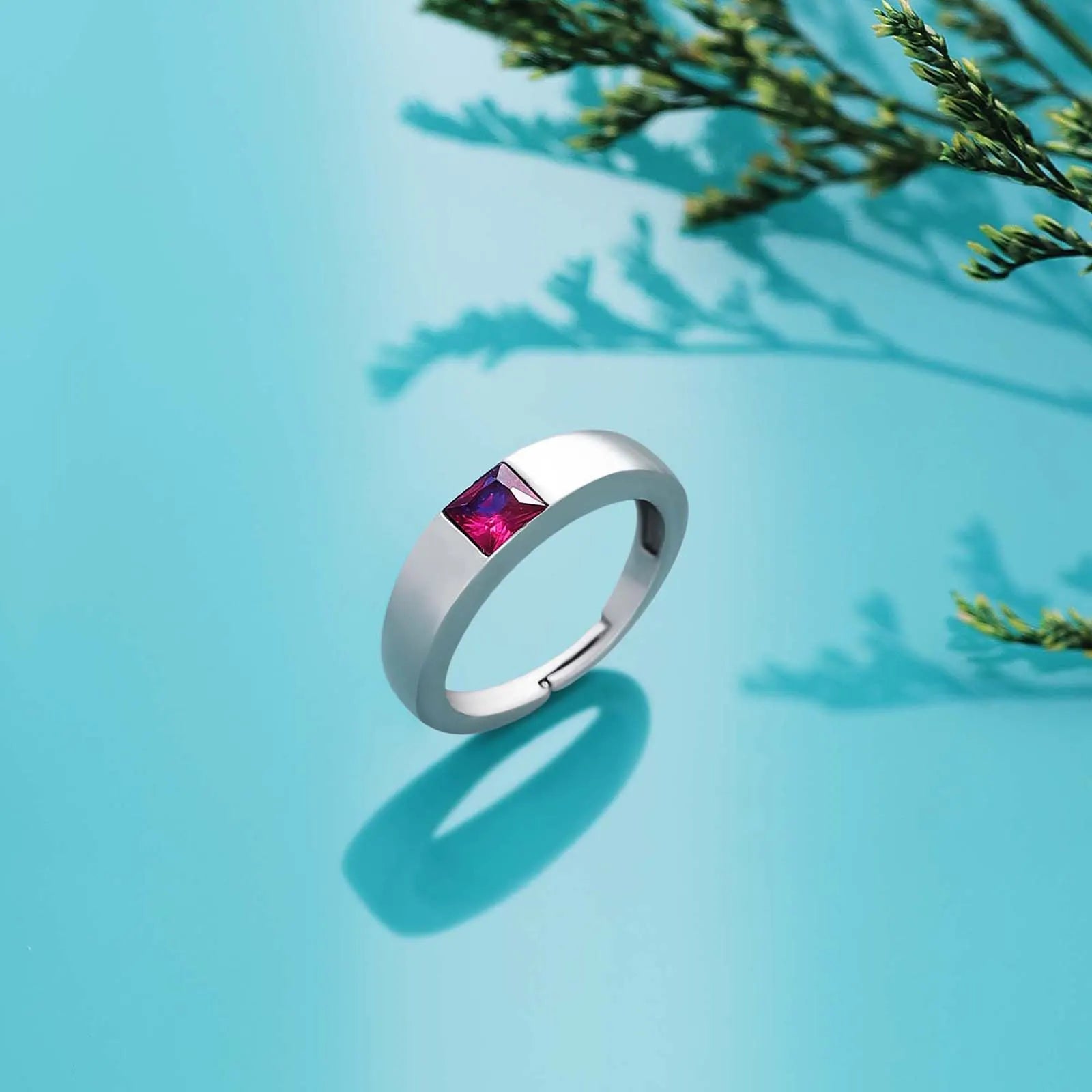 Silver Pink Ruby Stone Finger Band Ring - Tweov Jewels