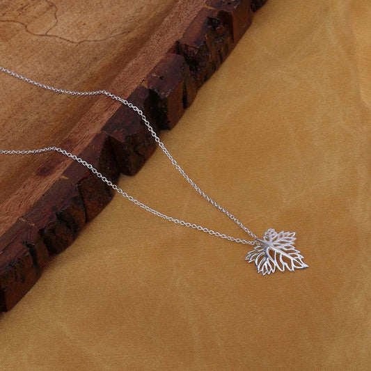 Silver Leaf Pendant with 925 Sterling Silver Chain - Tweov Jewels