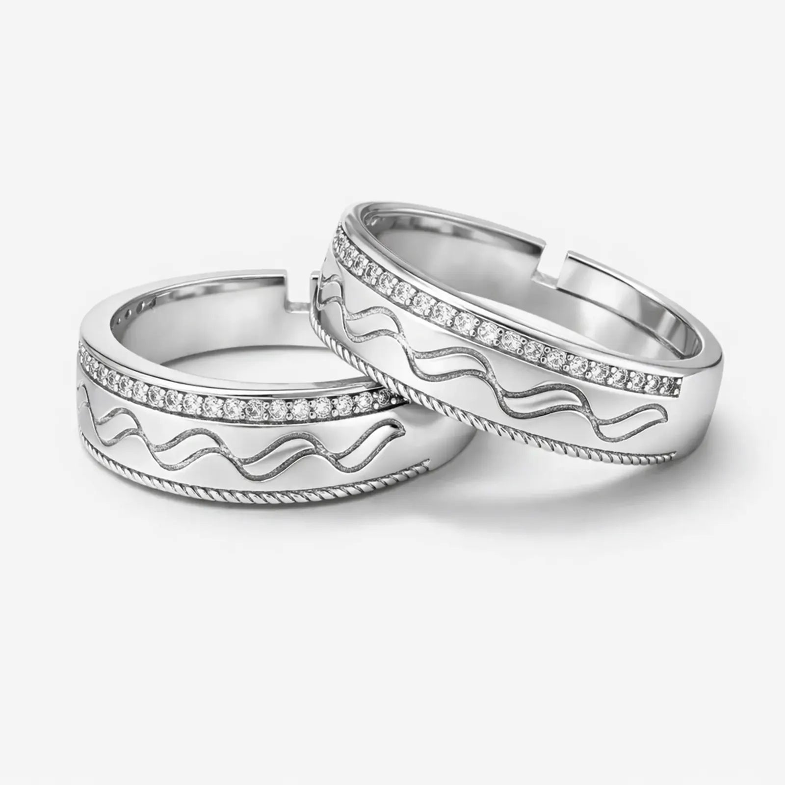 Wave & Braid Band Ring for Men & Women – 925 Sterling Silver Rhodium Plated