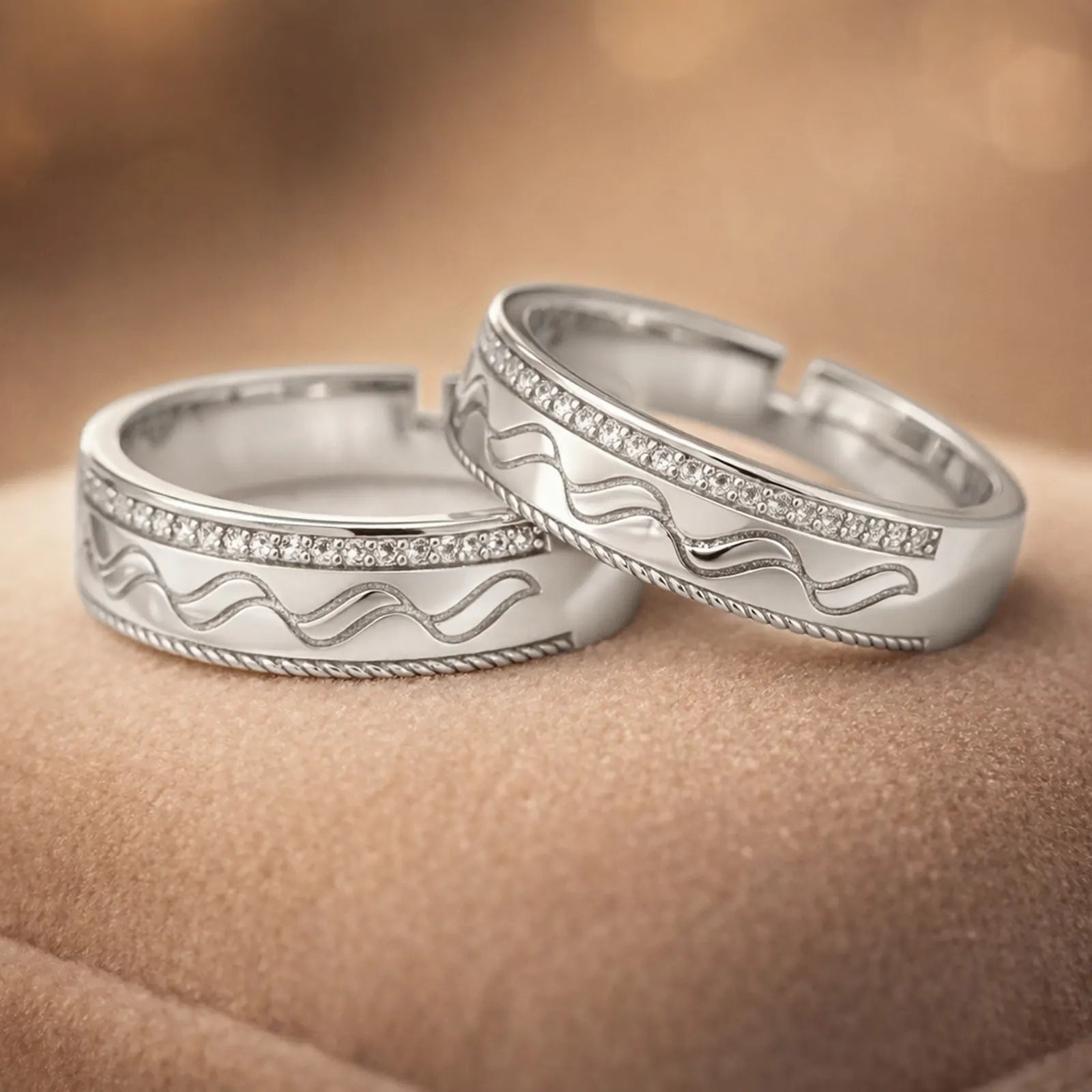 Wave & Braid Band Ring for Men & Women – 925 Sterling Silver Rhodium Plated