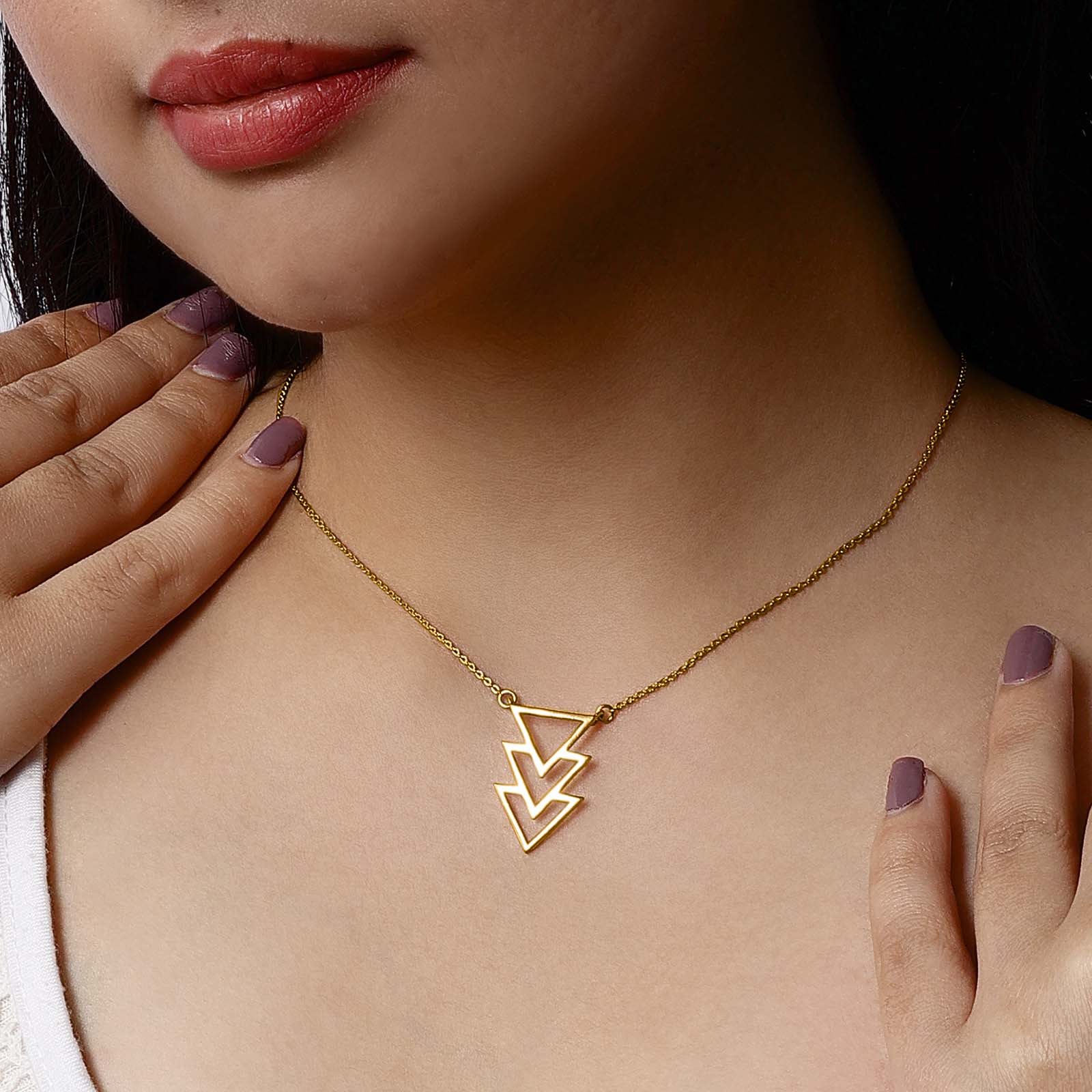 Triple Triangular Gold Plated Silver Necklace - Tweov Jewels