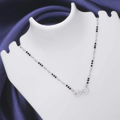 Pure Sterling Silver Infinity Mangalsutra with Black Beads Chain - Tweov Jewels