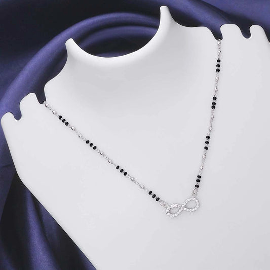 Pure Sterling Silver Infinity Mangalsutra with Black Beads Chain - Tweov Jewels