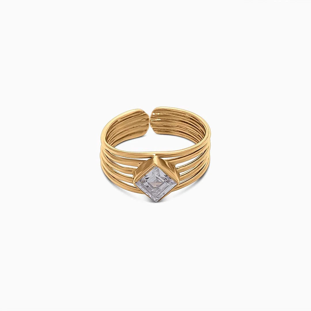 Pure 925 Silver Ring - Cubic Zirconia CZ Gold Finish Band - Tweov Jewels