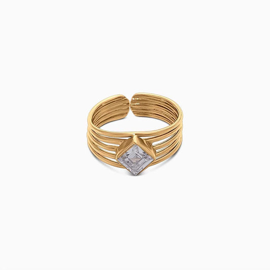 Pure 925 Silver Ring - Cubic Zirconia CZ Gold Finish Band - Tweov Jewels