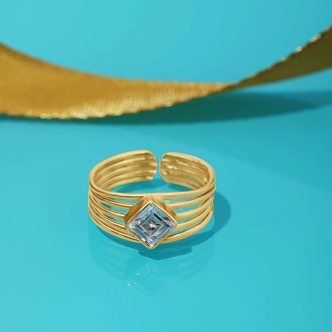 Pure 925 Silver Ring - Cubic Zirconia CZ Gold Finish Band - Tweov Jewels