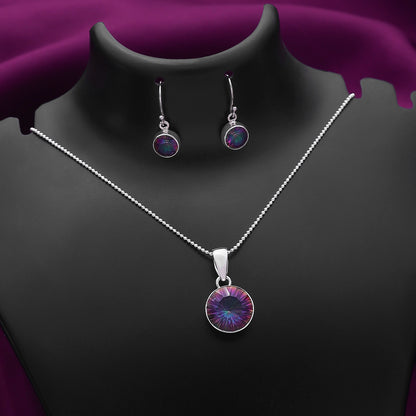 Silver Mystic Topaz Round Pendant & Earrings Set - Tweov Jewels