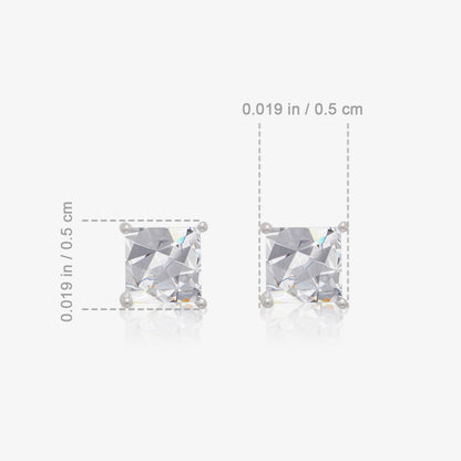 White Princess Cut CZ Stud Earrings For Women – 925 Sterling Silver Rhodium Plated