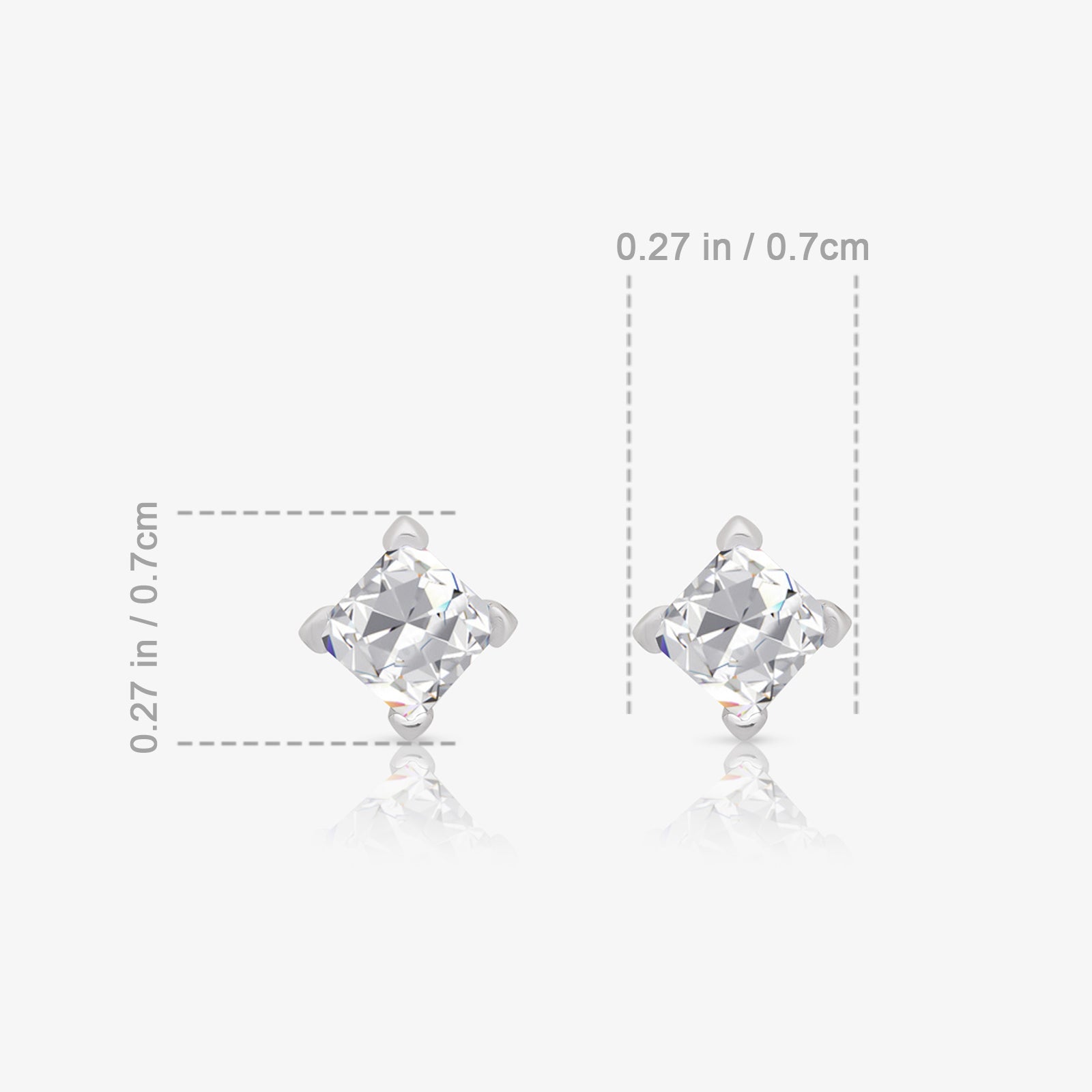 Square CZ Stud Earrings For Women – 925 Sterling Silver Rhodium Plated