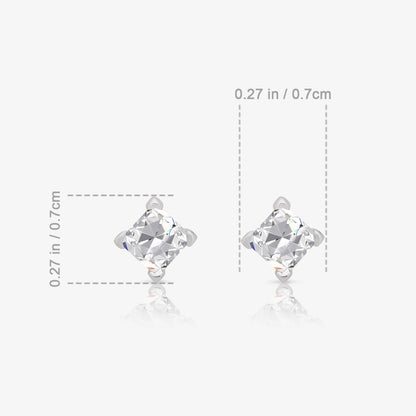 Square CZ Stud Earrings For Women – 925 Sterling Silver Rhodium Plated