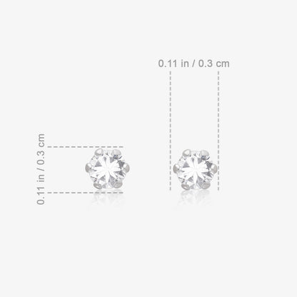 CZ Six Prong Stud Earrings For Girls – 925 Sterling Silver Rhodium Plated