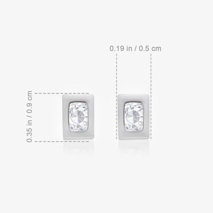 CZ Frame Stud Earrings for Women – 925 Sterling Silver Rhodium Plated