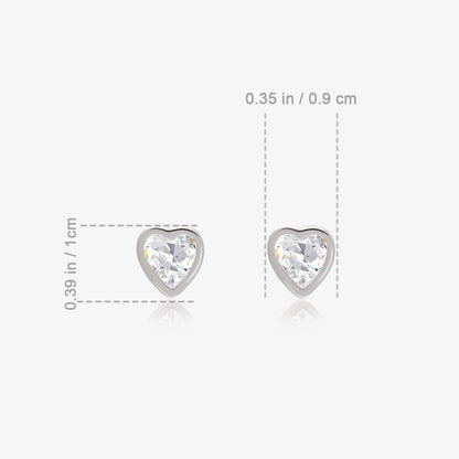 Heart Bezel Stud Earrings For Women – 925 Sterling Silver Rhodium Plated