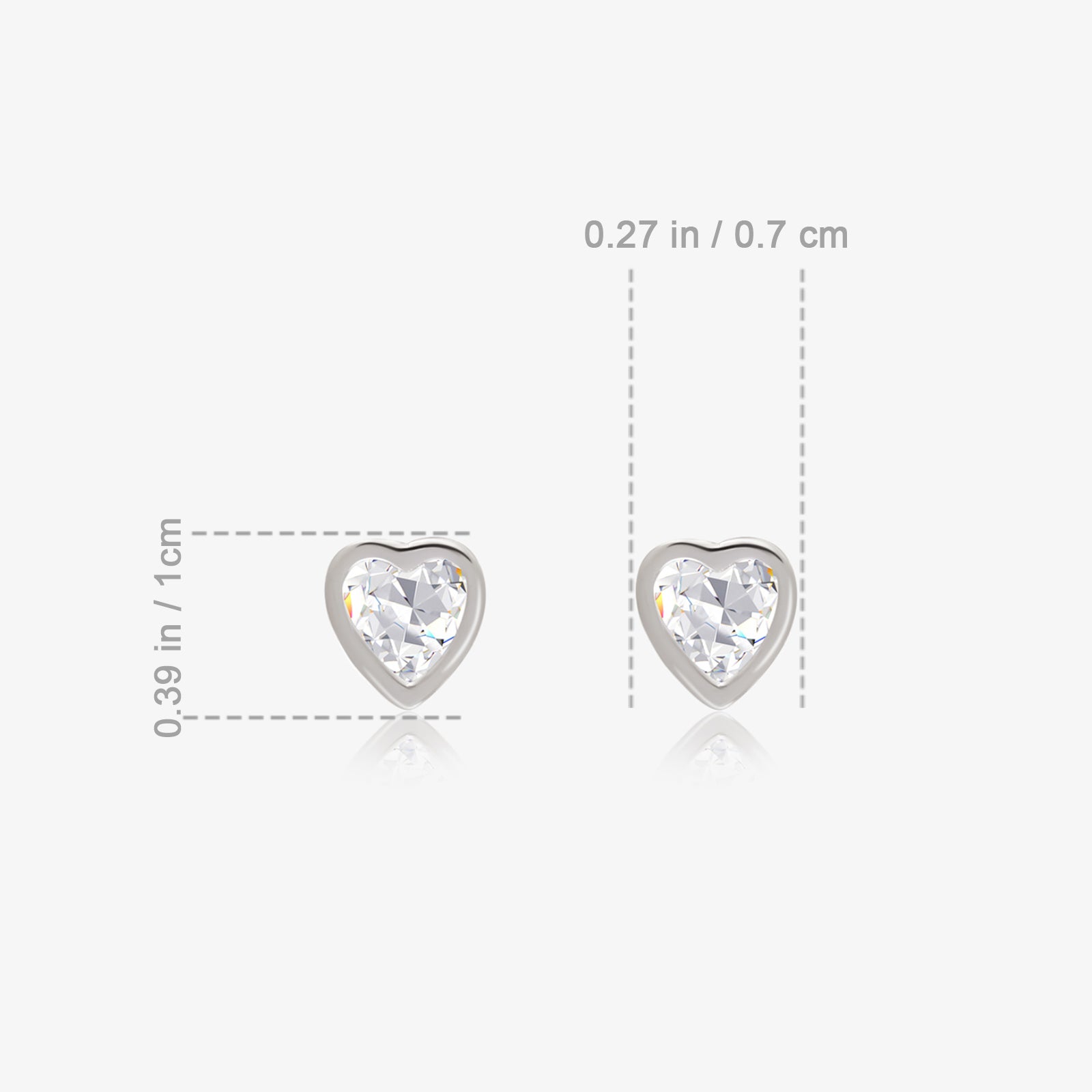 White Heart CZ Bezel Stud Earrings For Women – 925 Sterling Silver Rhodium Plated