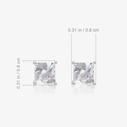 Square CZ Stud Earrings For Women & Girls – 925 Sterling Silver Rhodium Plated