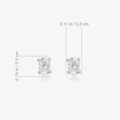 White Oval CZ Stud Earrings For Women – 925 Sterling Silver Rhodium Plated