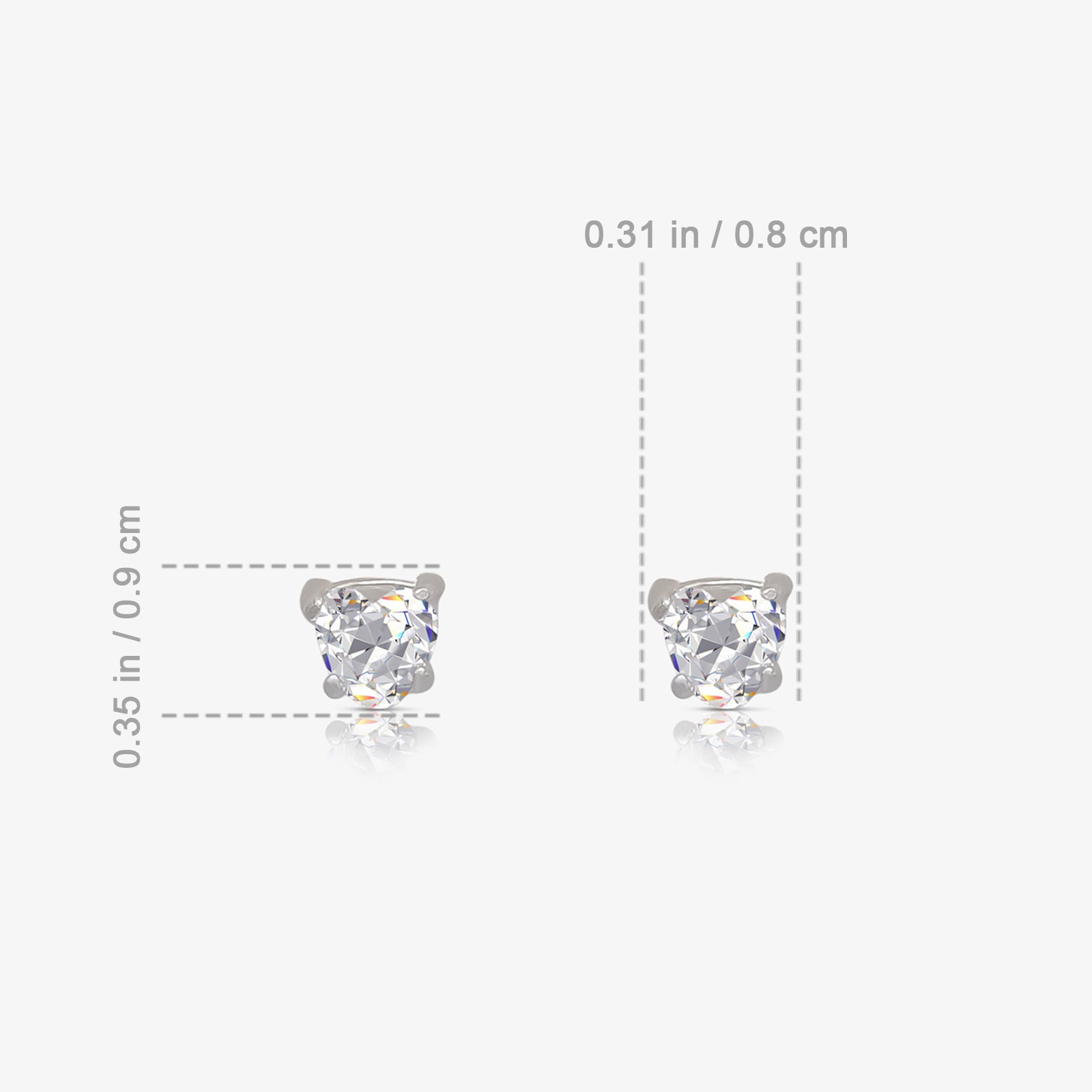 Round CZ 3-Prong Stud Earrings For Women – 925 Sterling Silver Rhodium Plated