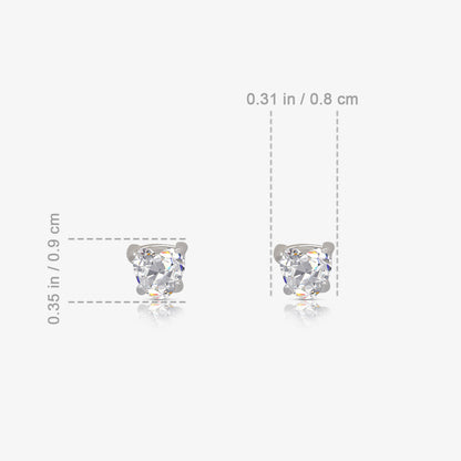 Round CZ 3-Prong Stud Earrings For Women – 925 Sterling Silver Rhodium Plated