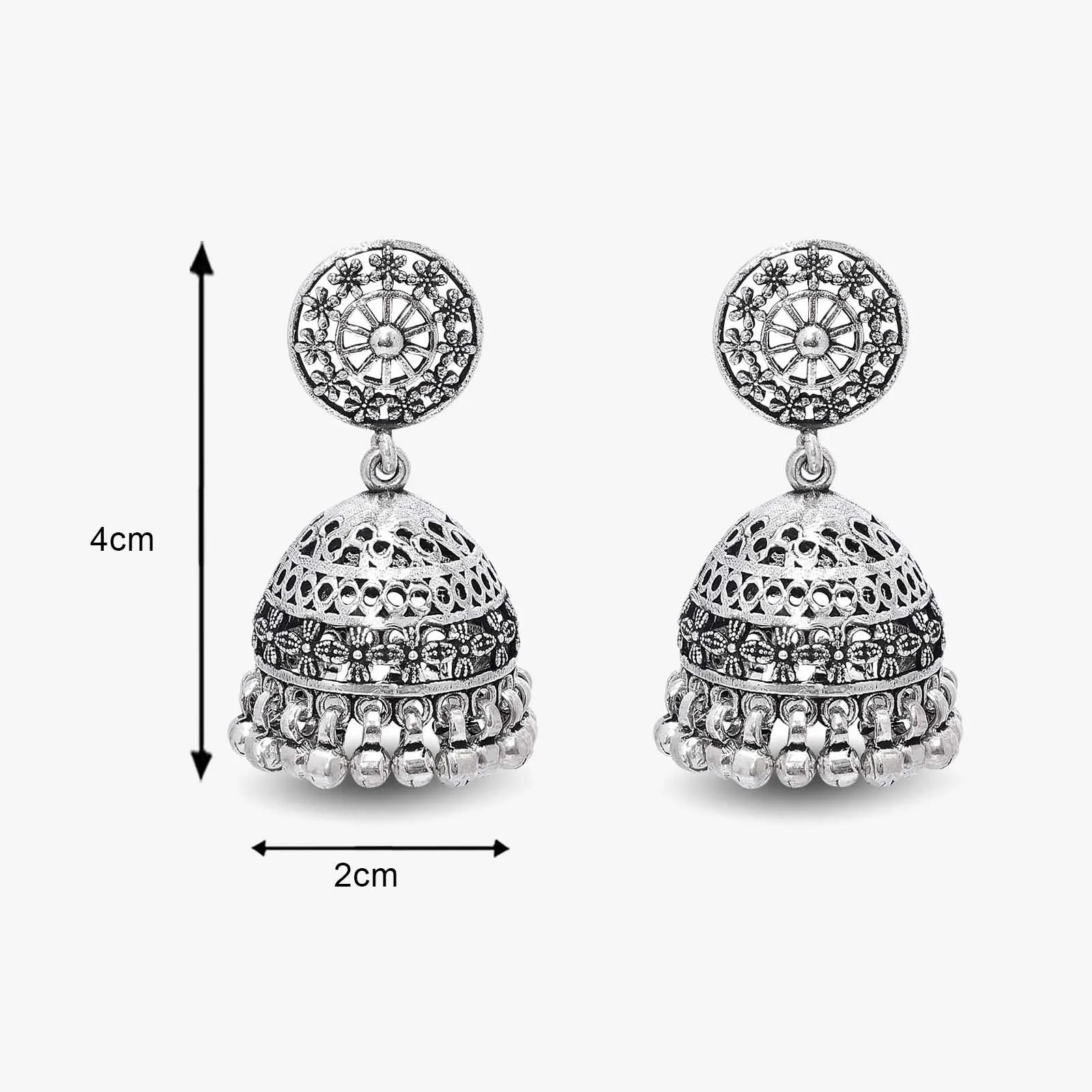 Floral Silver Jhumka Earrings - Tweov Jewels
