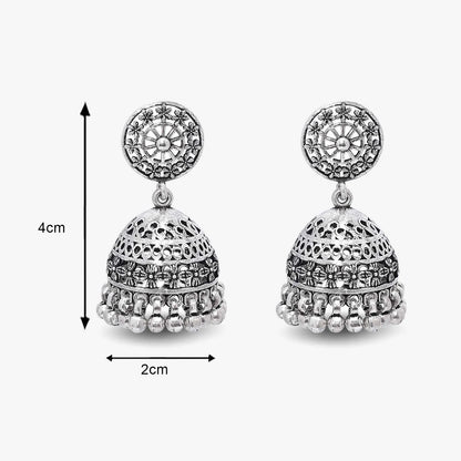 Floral Silver Jhumka Earrings - Tweov Jewels