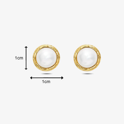 Gold Plated Silver Round White Pearl Stud Earrings - Tweov Jewels