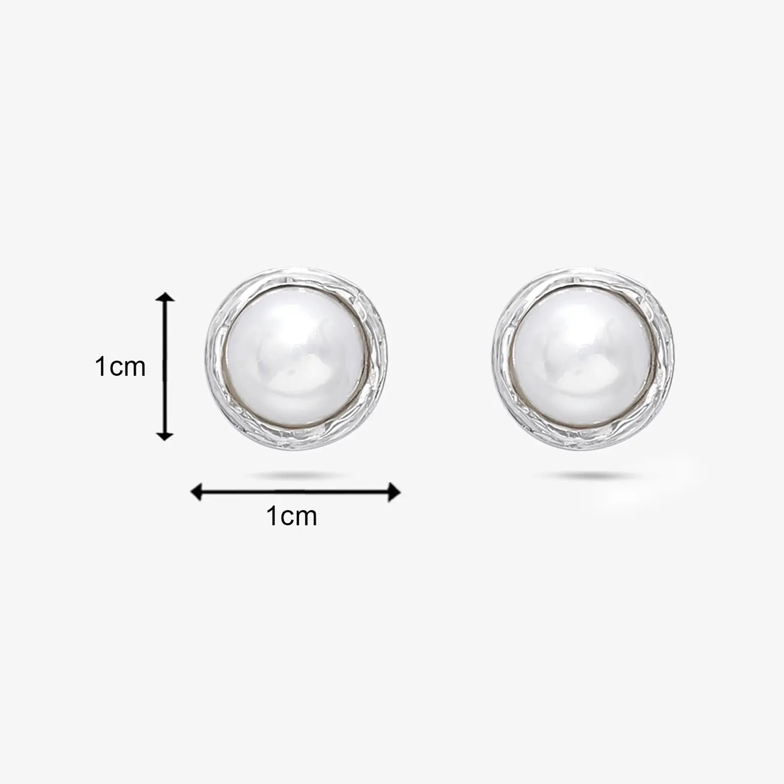 Silver Round White Pearl Stud Earrings