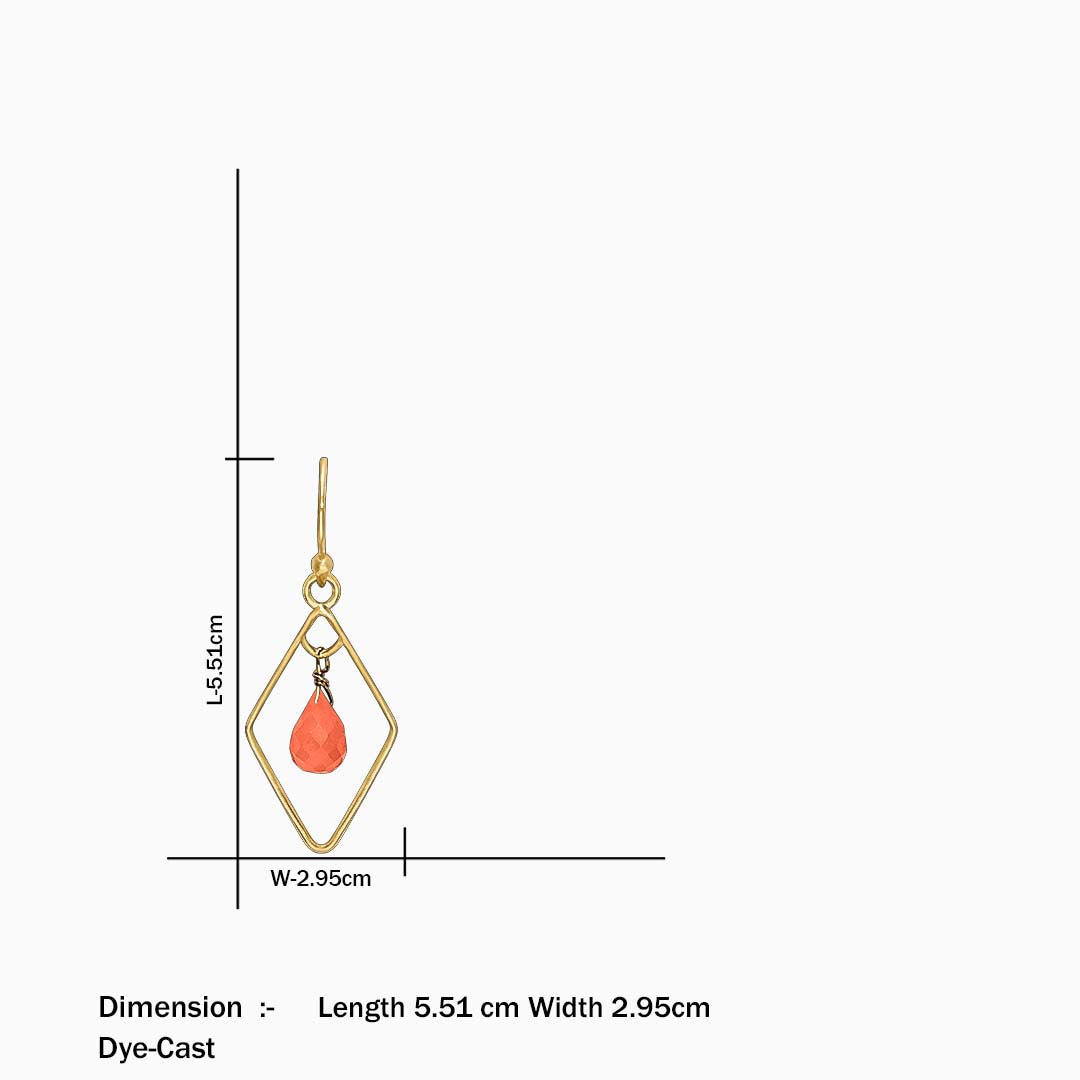 Pure Silver Earrings - Diamond Shaped Carnelian Drop - Tweov Jewels