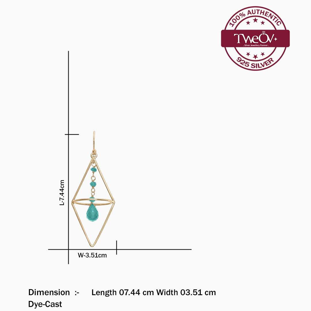 Pure Silver Earrings - Gold Plated Green Garnet Dangle - Tweov Jewels